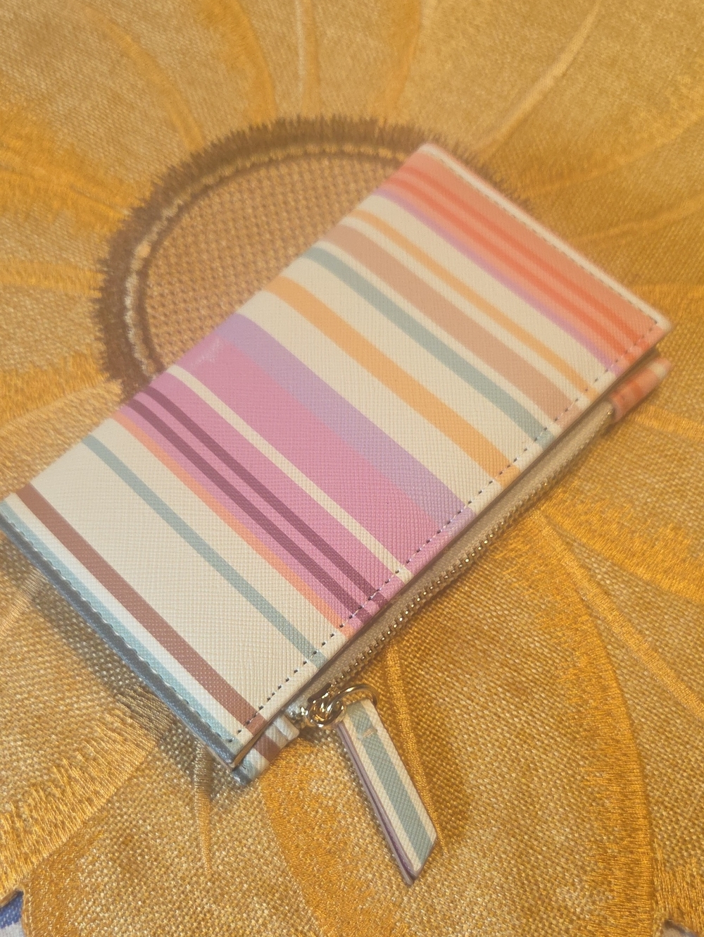 Nanette Lepore Multicolor Stripe Zip Wallet in Pink, Purple, Orange, Blue, Cream - Picture 6 of 7